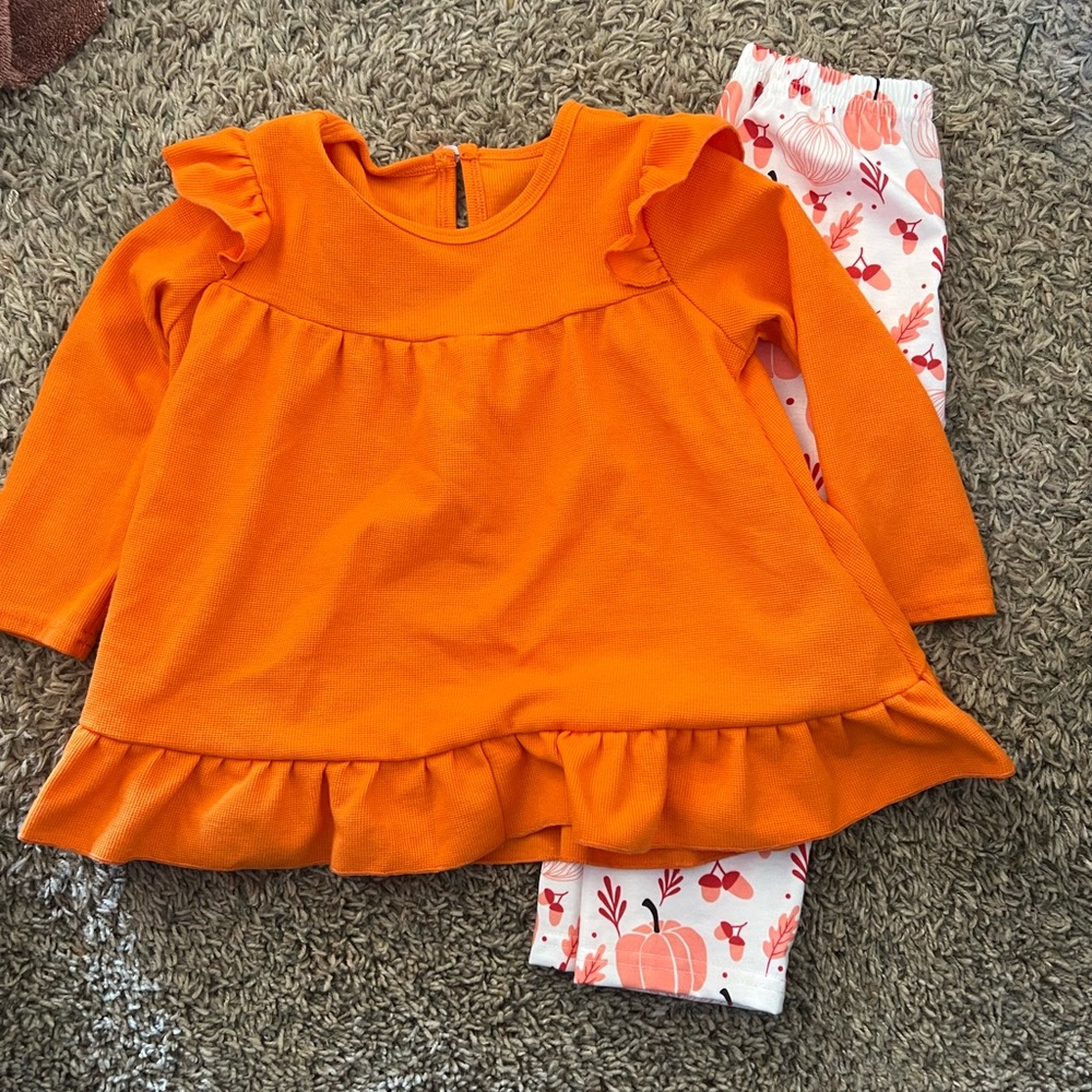Orange Ruffle Top with Printed Leggings